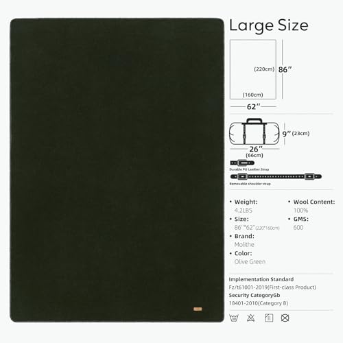 Olive Green 100% Wool Blanket 62x86in Thick Warm Military Camping Gear