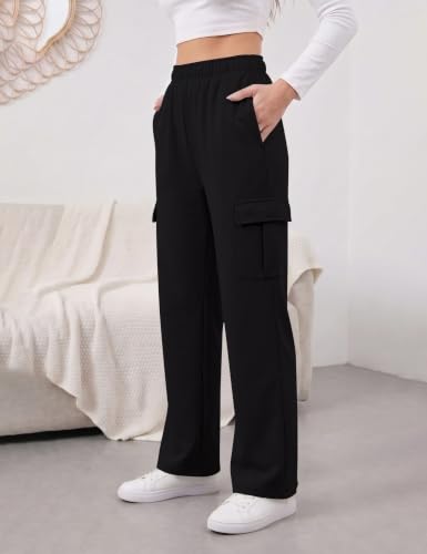 Micoson Women's Wide Leg Fleece Cargo Sweatpants for Fall & Winter