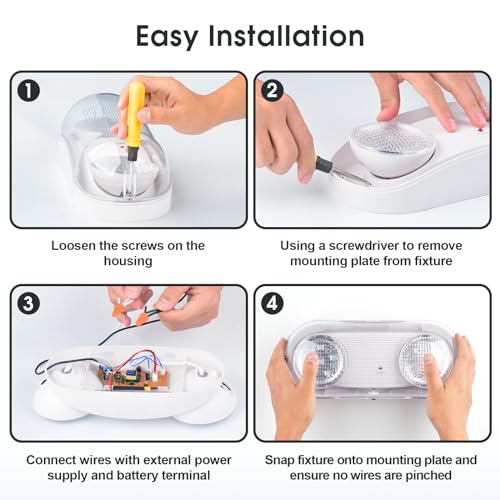 Outdoor Emergency Light with Battery Backup, Exterior Emergency Exit Lights Hardwired, Wet Location LED Egress Lights, Waterproof Commercial Emergency Lighting Fixture, 120-347V, UL Listed(1 Pack)