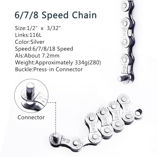 6/7/8 Speed Bike Chain - 1/2 x 3/32 Inch, Alloy Steel