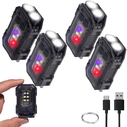 KunHe 4 Pack Bulk Mini Keychain Flashlight with Clip High Lumen USB-C Rechargeable with COB Side Light 8 Modes Suitable for Night Work Camping Hiking Dog Walking Gift