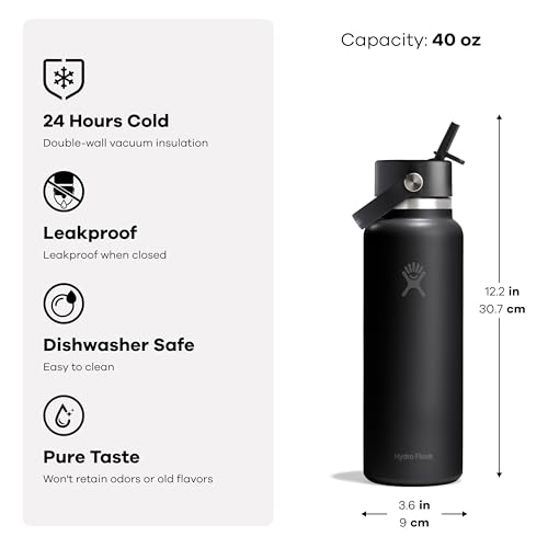 Hydro Flask 40 Oz Insulated Stainless Steel Water Bottle with Leakproof Wide Straw Lid - Popstar Pink