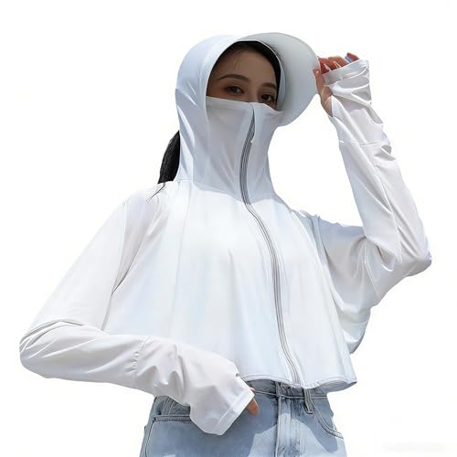 Women's Long Sleeve UV Protection Lightweight Hoodie Jacket - White