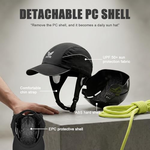 BeBeFun Black Surf Helmet Hat - Hiking & Fishing Bump Cap, Medium