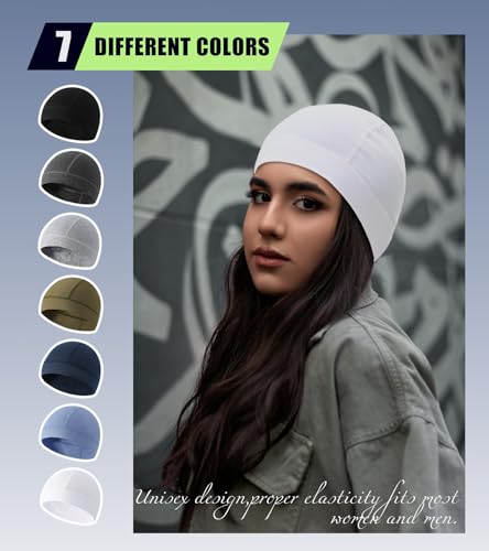 Breathable Cotton Skull Cap Helmet Liner Sleep Hat - Black & White