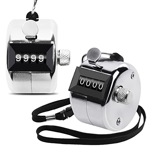 4-Digit Hand Counter - 2 Pack Metal Click Counters with Lanyard