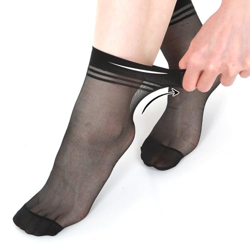 Women's Sheer Nylon Ankle Socks - Thin Breathable Silk Socks - Black 6 Pack