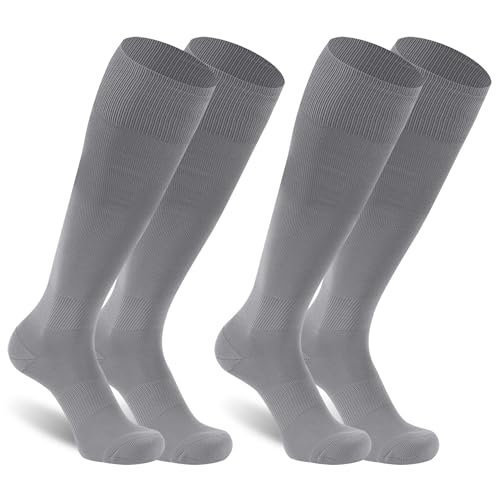 Large Grey Unisex Soccer Socks - Knee High Sports Team Football Socks 2 Pairs