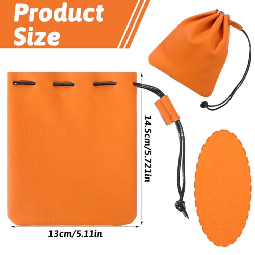 Genuine Cowhide Leather Drawstring Pouch - Medium Brown Storage Bag