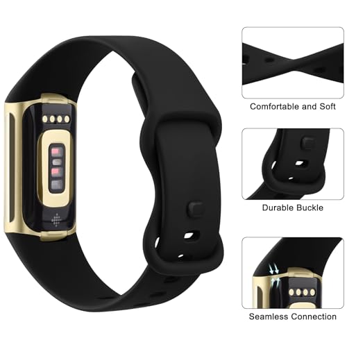 Soft Silicone Adjustable Wristband for Fitbit Charge 5/6 - Black, Small