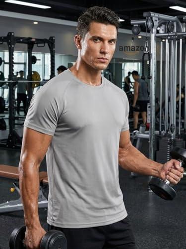 Men's Moisture-Wicking Quick-Dry Sports T-Shirt - Light Grey, Small