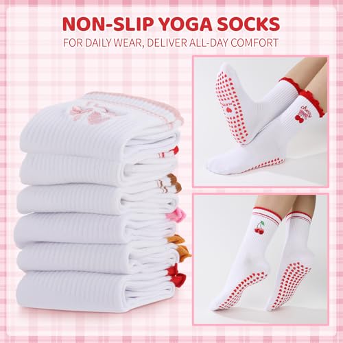 Women’s Cute Pilates Socks with Grips - Berry Mocha Cherry Cafe Mix