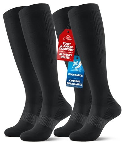 Compression Socks for Men & Women, 20-30 mmHg Knee High, 2 Pairs