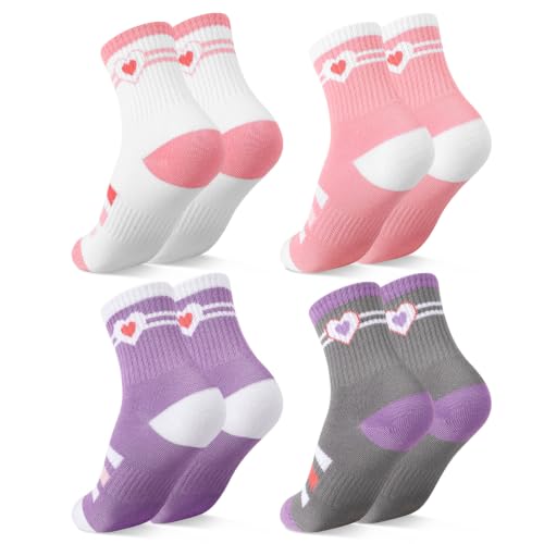 Girls Heart and Striped Cotton Socks - 4 Pair Set