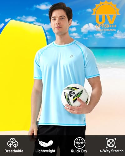 Men's UPF 50+ Short Sleeve Swim Shirt - Light Blue, X-Large