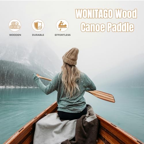 Wooden Canoe Paddle with Anti-Collision Edge, Ergonomic Grip - Splicing Color, 146 cm