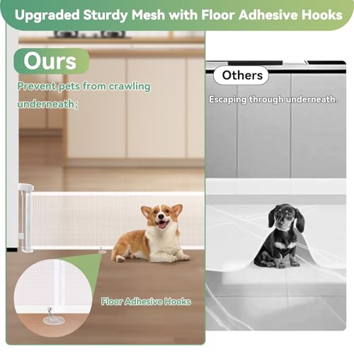 14" Tall Short Dog Gate to Step Over, Retractable Mesh Pet Door for Small Puppy, Extended up to 55" Wide for Indoor Stairs Doorways and Hallway(White)