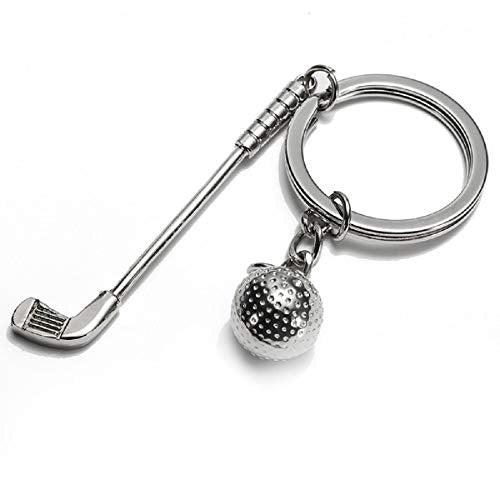 Silver Golf Club and Ball Metal Keychain - Novelty Sports Accessory
