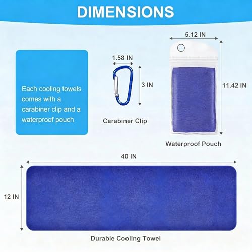 ExTowel 4 Pack Cooling Towels for Neck & Face – 40x12 inch Portable & Reusable (Royal Blue, Gray, Light Blue, Lake Blue)