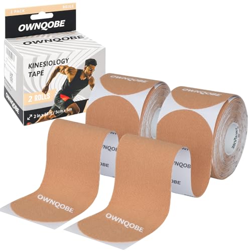 Kinesiology Tape - 2 Rolls with 40 Precut Strips, Waterproof, Beige