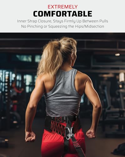 Sled Pulling Belt for Strength Training - 360° Rotation, 2 Straps & 4 Hooks