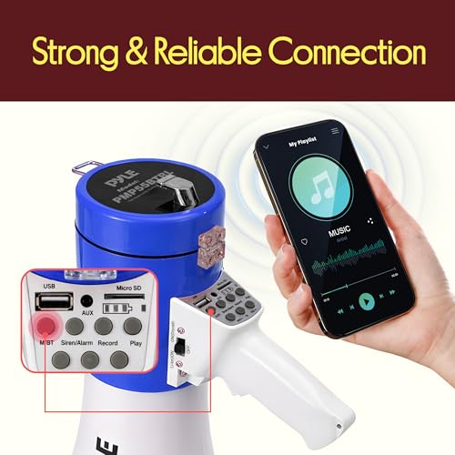 Blue Pyle 50W Portable Megaphone Bullhorn with Bluetooth & Recording