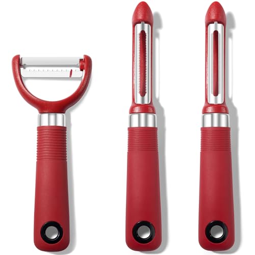 Premium 3-Piece Vegetable Peeler Set - Dishwasher Safe, Red