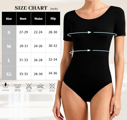 MOLLDAN Women Ballet Leotard Short Sleeve with Tights – Black, Medium