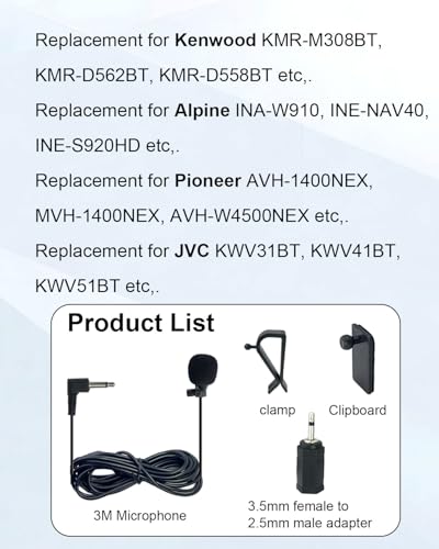 Car Microphone with 2.5mm Adapter - Omnidirectional, 3m Cable