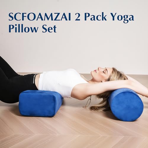 Yoga Bolster Pillow Set - Rectangular & Cylinder, Blue