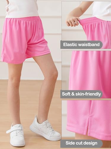 Resinta Youth Athletic Mesh Shorts for Kids - Basketball & Soccer Gymwear, Black/Gray/Pink, 6-7 Years