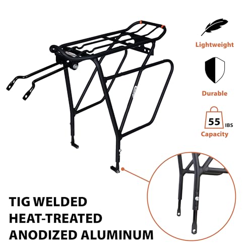 Bicycle Touring Carrier Plus for Disc Brake - Adjustable Rack for 26-29" Frames
