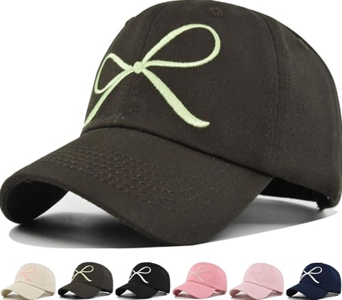 Distressed Baseball Cap with Bow - Dark Brown Ponytail Hat for Women