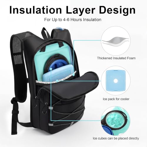 Hydration Backpack with 2L Bladder - Lightweight Hiking Pack - Black 10L