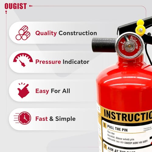 2.5LBS ABC Dry Chemical Fire Extinguisher for Home & Vehicle, Portable Kitchen/Car/RV Fire Extinguisher, Non-Conductive Multipurpose Class A B C, Red (1-Pack)