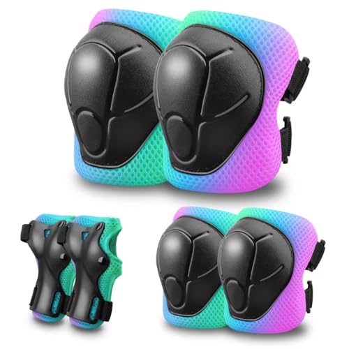 Kids Protective Gear Set Pink Blue Green S for 3-8 Years – Knee, Elbow & Wrist Guards for Skating & Cycling