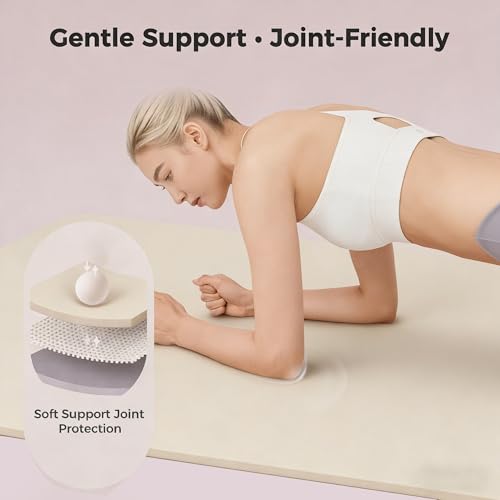 TPE Yoga Mat 72" x 24" Non-Slip 1/4 Inch Exercise Mat with Strap - Oat White