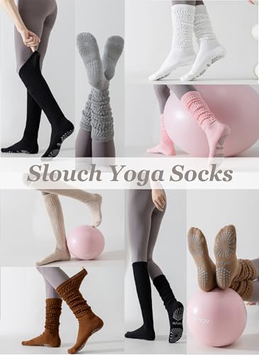 Grip Pilates Socks for Women - 3 Pairs Slouch Scrunch Yoga