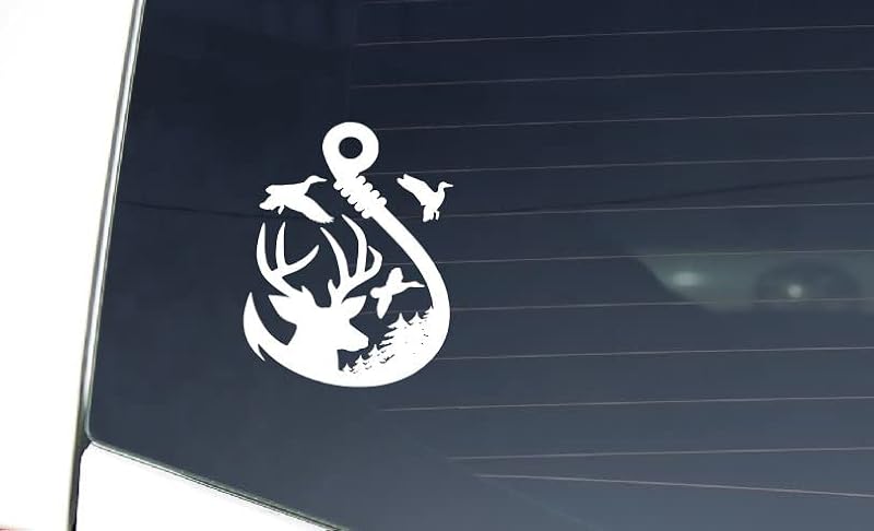 Fishing Deer Head Vinyl Decal - 5x4 White for Truck Windows