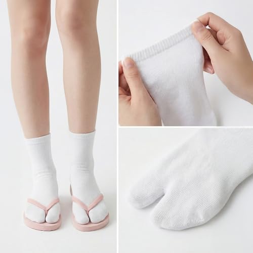 Tabi Split Toe Socks - 3 Pairs Cotton Flip Flop Socks - White