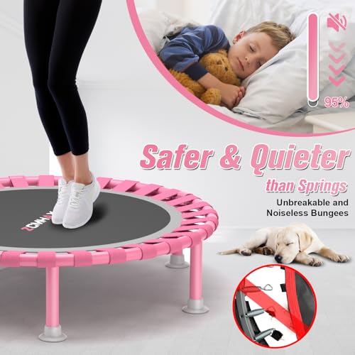 Foldable Mini Trampoline - 40" Rebounder with Adjustable Bar - Pink