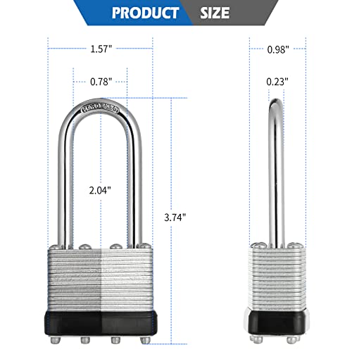 Keyed Alike Padlocks, Laminated Heavy Duty Padlocks Keyed Alike Set of 6, Key Lock with 1-9/16"(40mm) Wide Body 2-inch Long Shackle for Storage Unit, Sheds, Garages and Fence