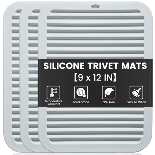 Silicone Trivets Mat - Heat Resistant Hot Pads for Kitchen - Gray, 3 Pcs