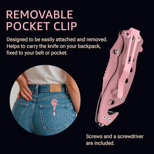 Pink Pocket Knife for Women - Legal Small 2.68 Inch Serrated Blade