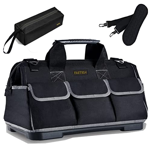 FASTECH 22-inch Wide Mouth Tool Bag with Water Proof Molded Base, Waterproof Tool Organizer Bag for Men with Adjustable Shoulder Strap (22INCH)