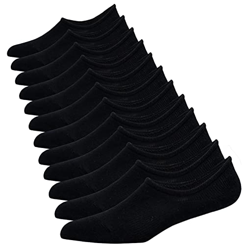 Men's No Show Cotton Ankle Socks with Grips - 6 Pairs, Black - Low Cut Casual