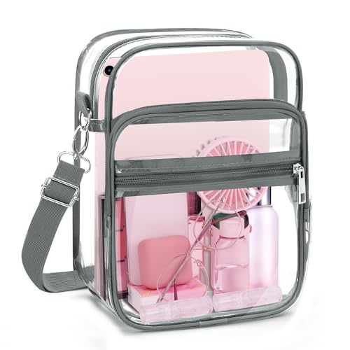 Blvornl X-Large Grey Clear Crossbody Bag with Adjustable Strap – Stadium Approved PVC Purse