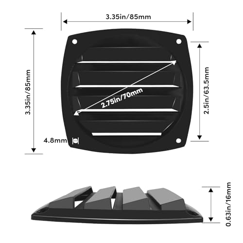 Marine Boat Vents - 3 Inch Nylon Louvered Vents, 2 Pack - Black