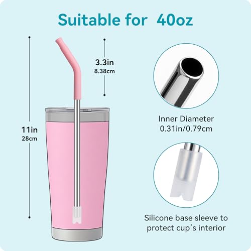 20 oz Straight Metal Straws with Silicone Tips - 6 Color Options