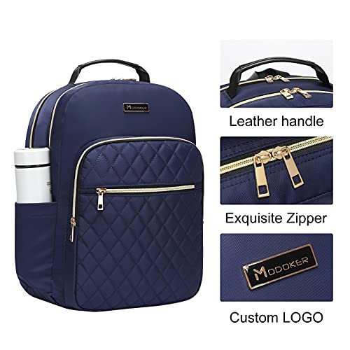 Vintage Canvas Backpack with USB Port - Quilted Blue, 15.6 Inch